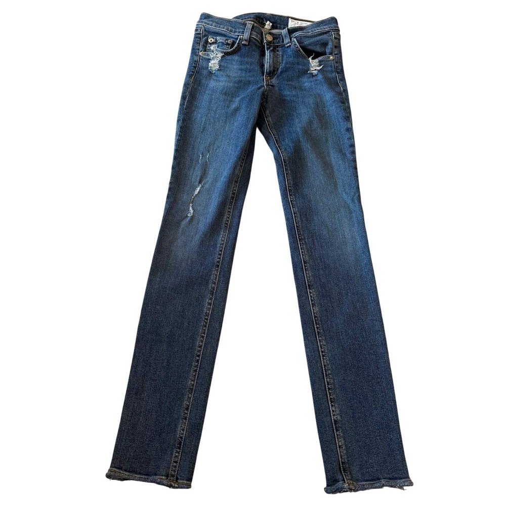 Rag & Bone Distressed Straight Leg Jeans Blue Denim Raw Hem Size 25 Made in USA
